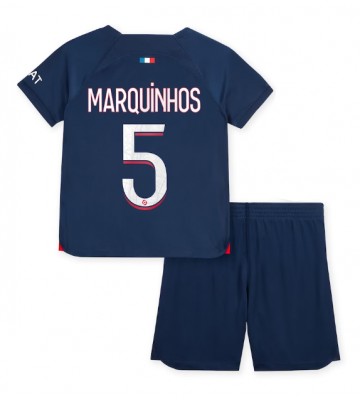 Paris Saint-Germain Marquinhos #5 Replica Home Stadium Kit for Kids 2023-24 Short Sleeve (+ pants)